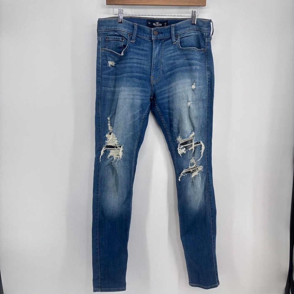 Hollister Extreme Skinny Distressed Jeans 33x32 Ripped Y2K Grunge Denim